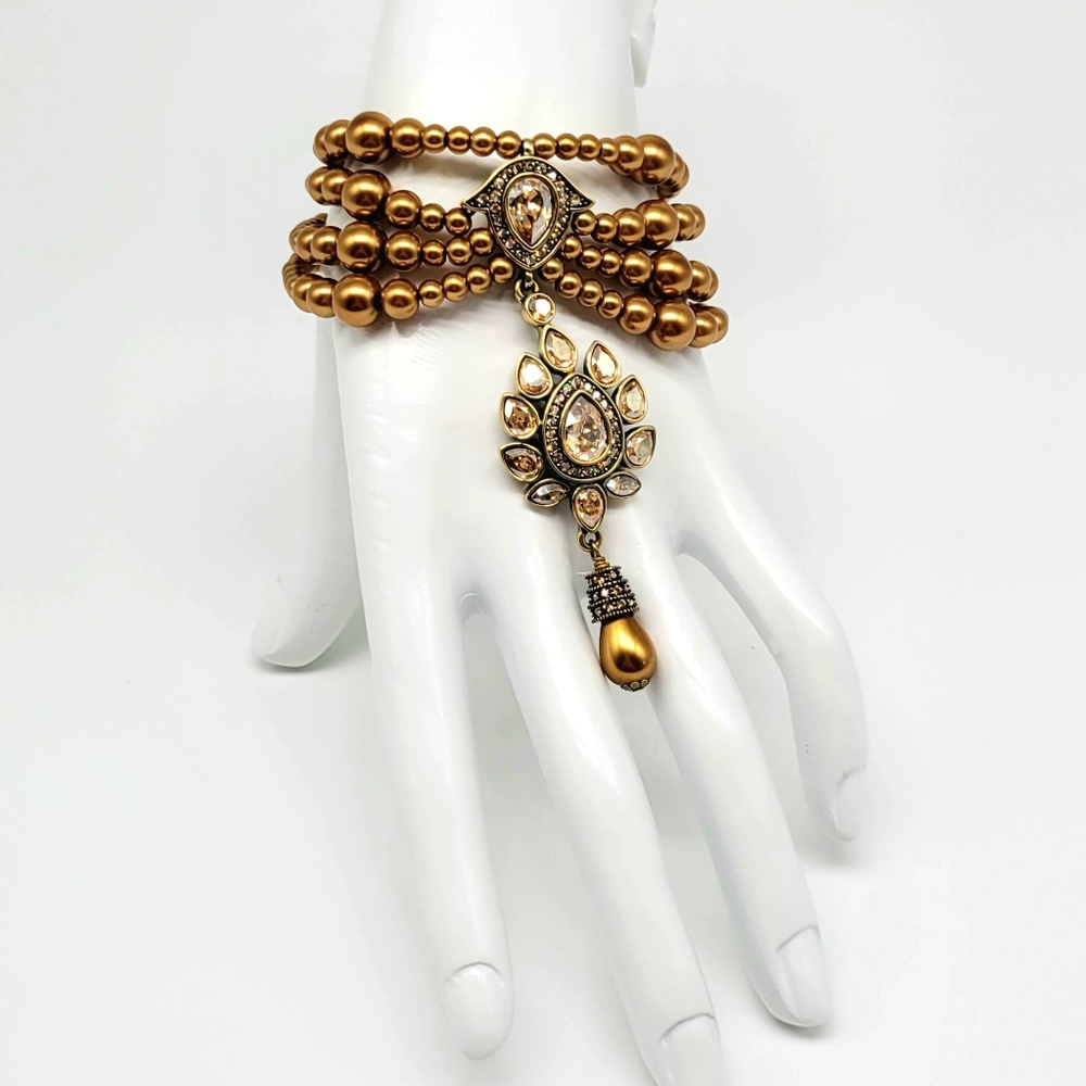 Heidi Daus Multistrand Golden Pearl Bracelet with Champagne Diamond Drop